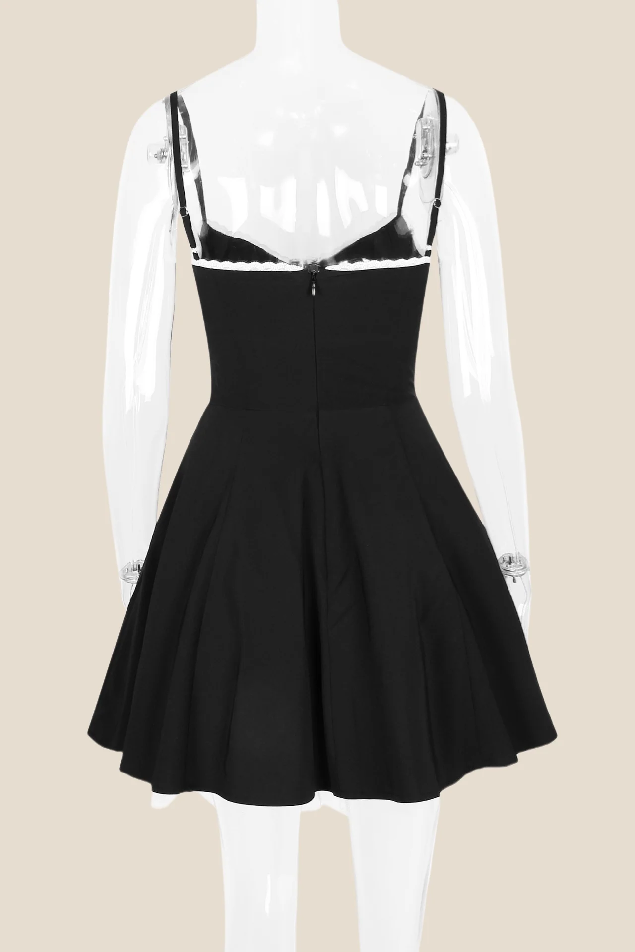 Spaghetti Straps Black A-line Short Dress - Image 2