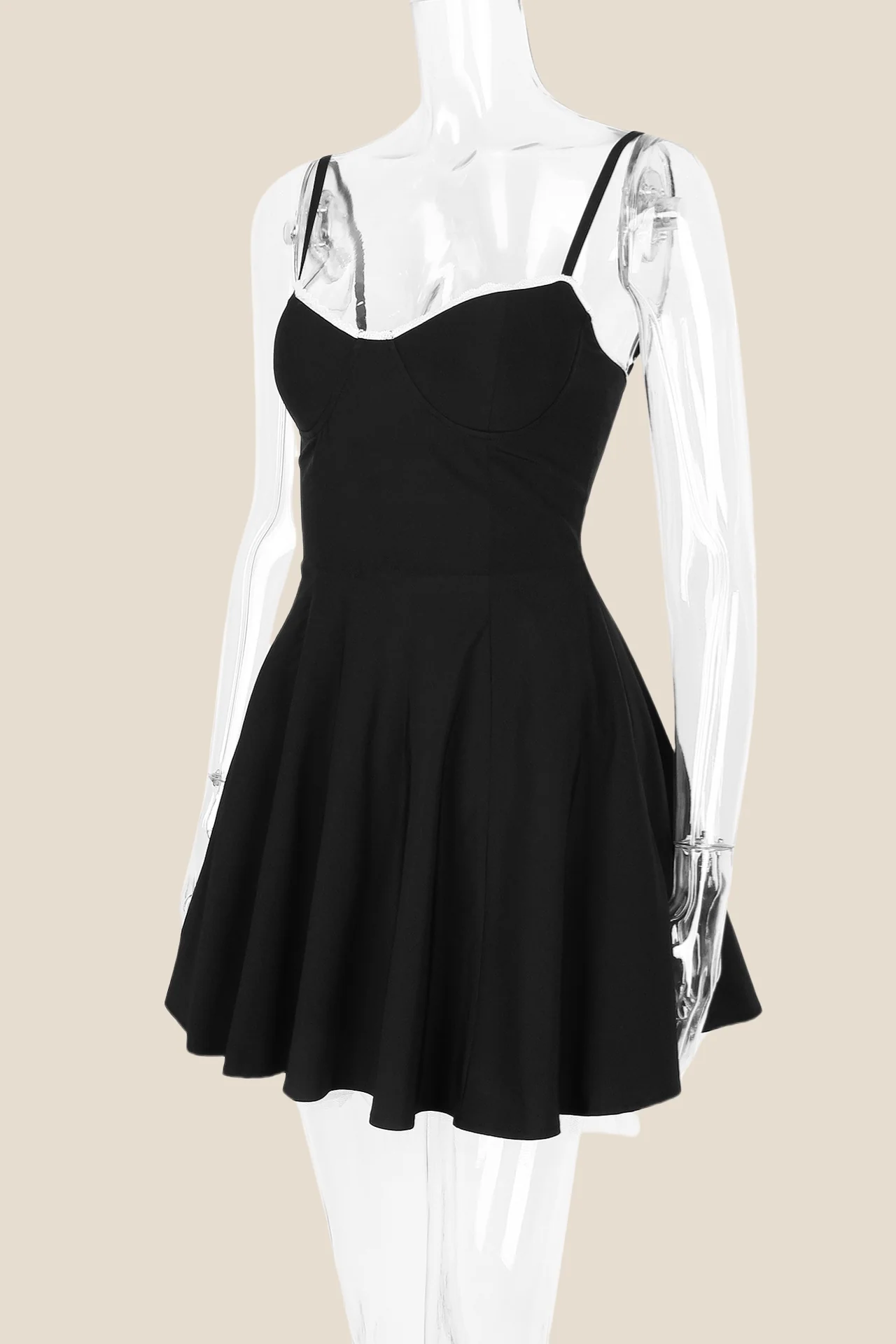 Spaghetti Straps Black A-line Short Dress - Image 3