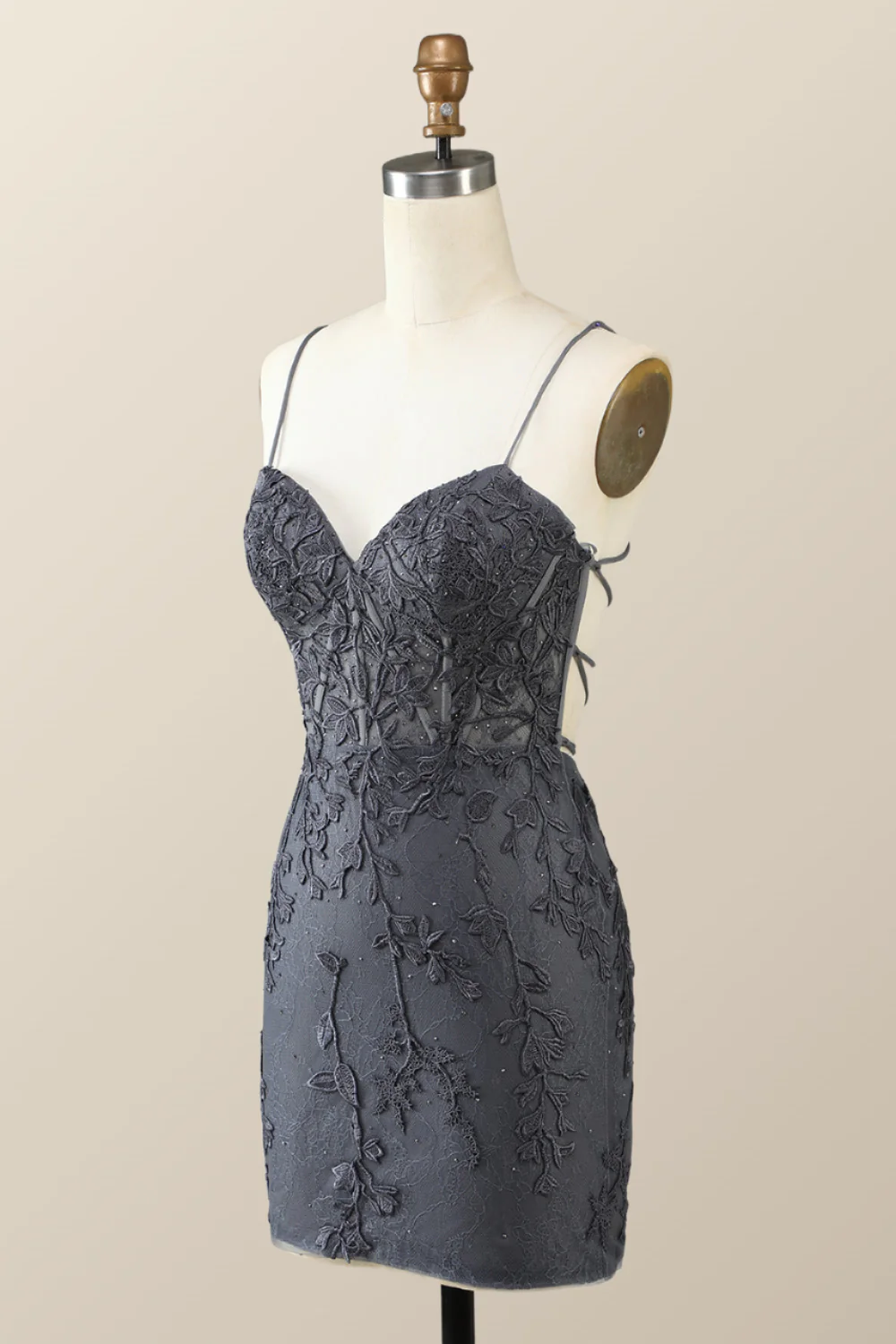 Spaghetti Straps Black Lace Bodycon Mini Dress - Image 2