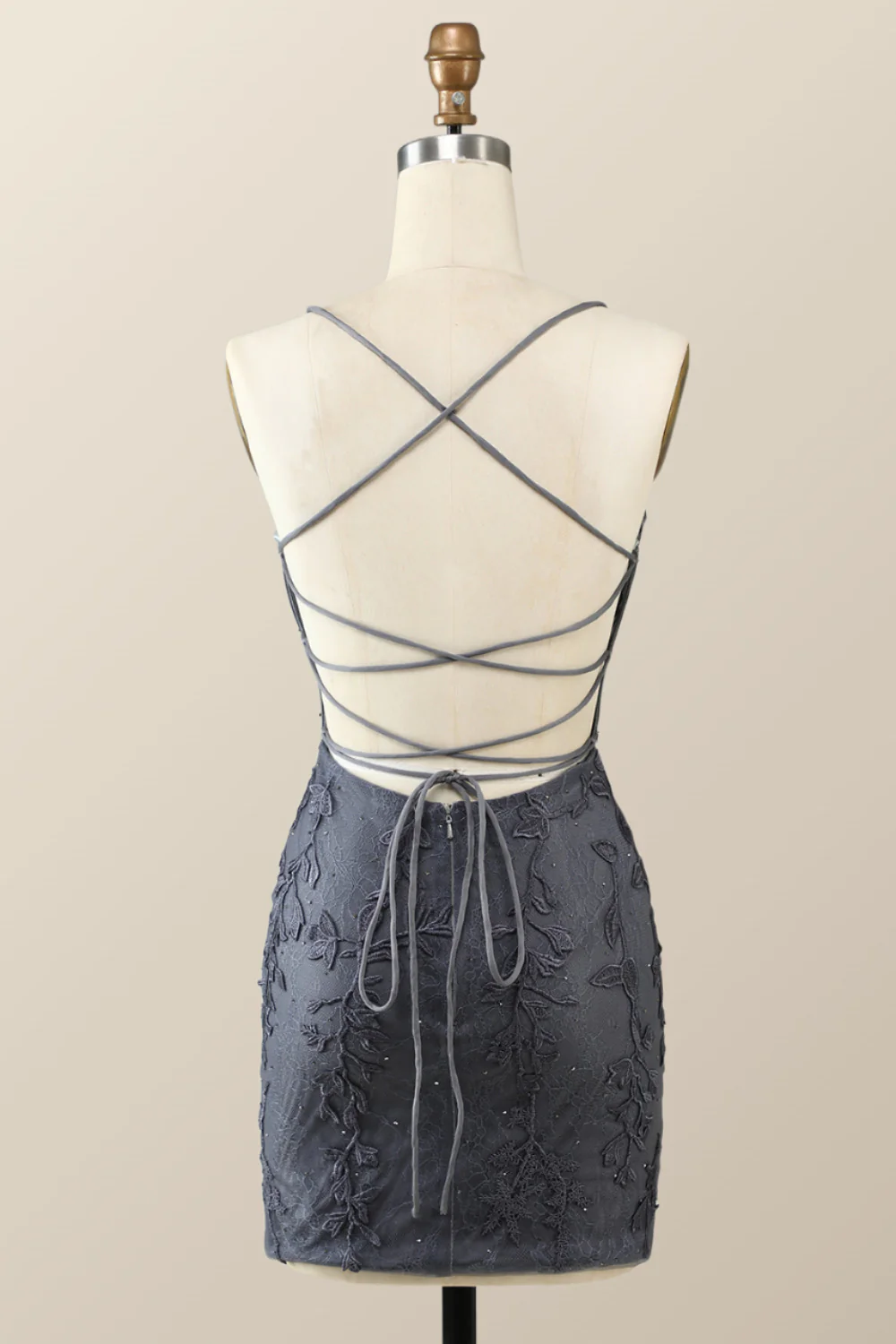 Spaghetti Straps Black Lace Bodycon Mini Dress - Image 3