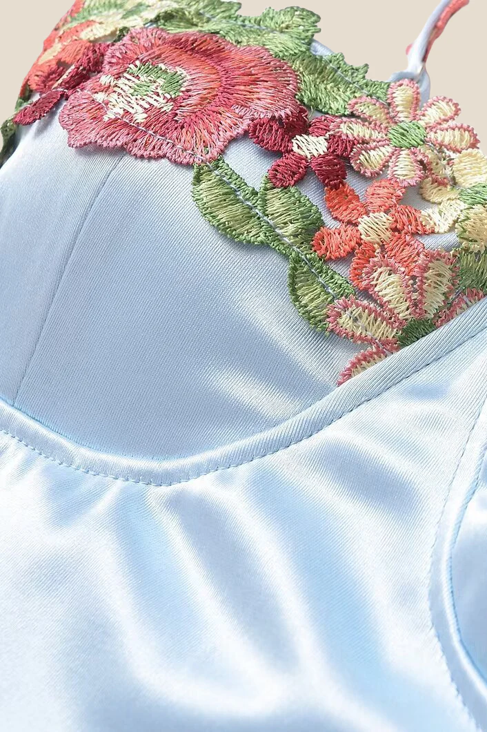 Spaghetti Straps Blue 3D Floral Mini Dress - Image 4