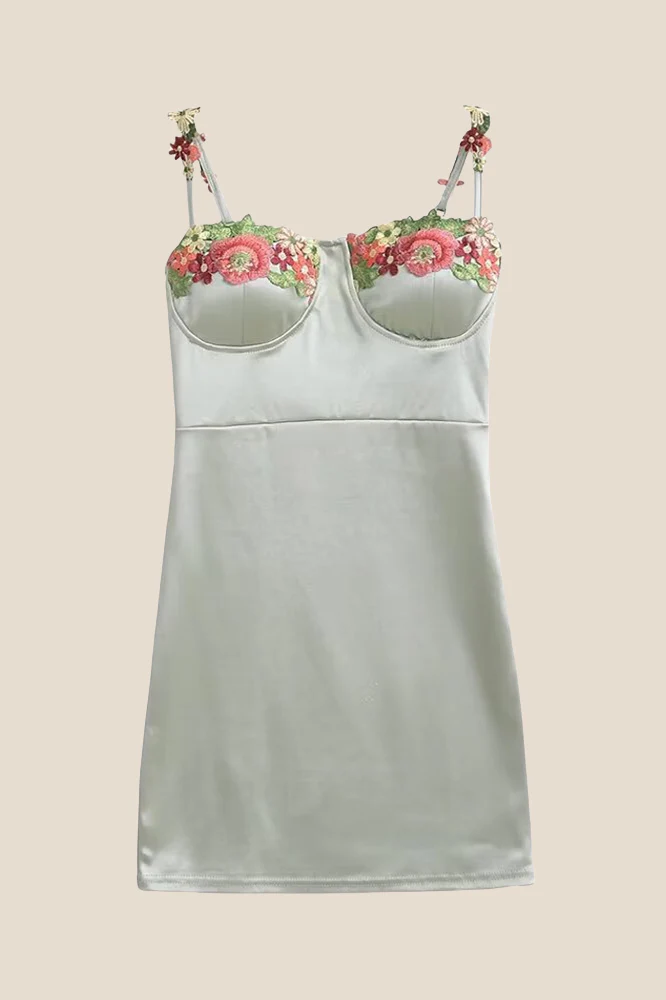 Spaghetti Straps Blue 3D Floral Mini Dress - Image 6
