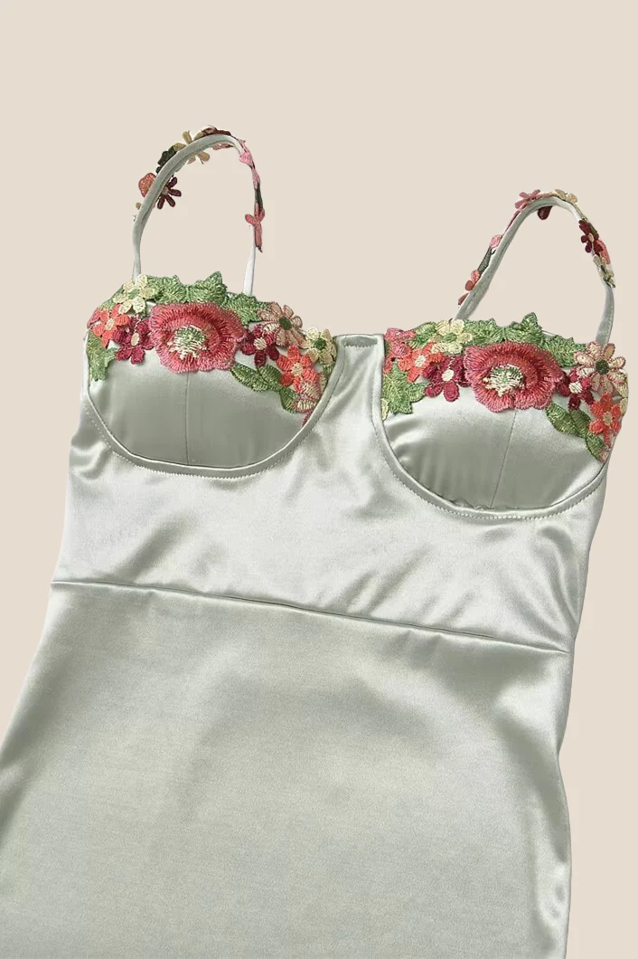 Spaghetti Straps Blue 3D Floral Mini Dress - Image 7
