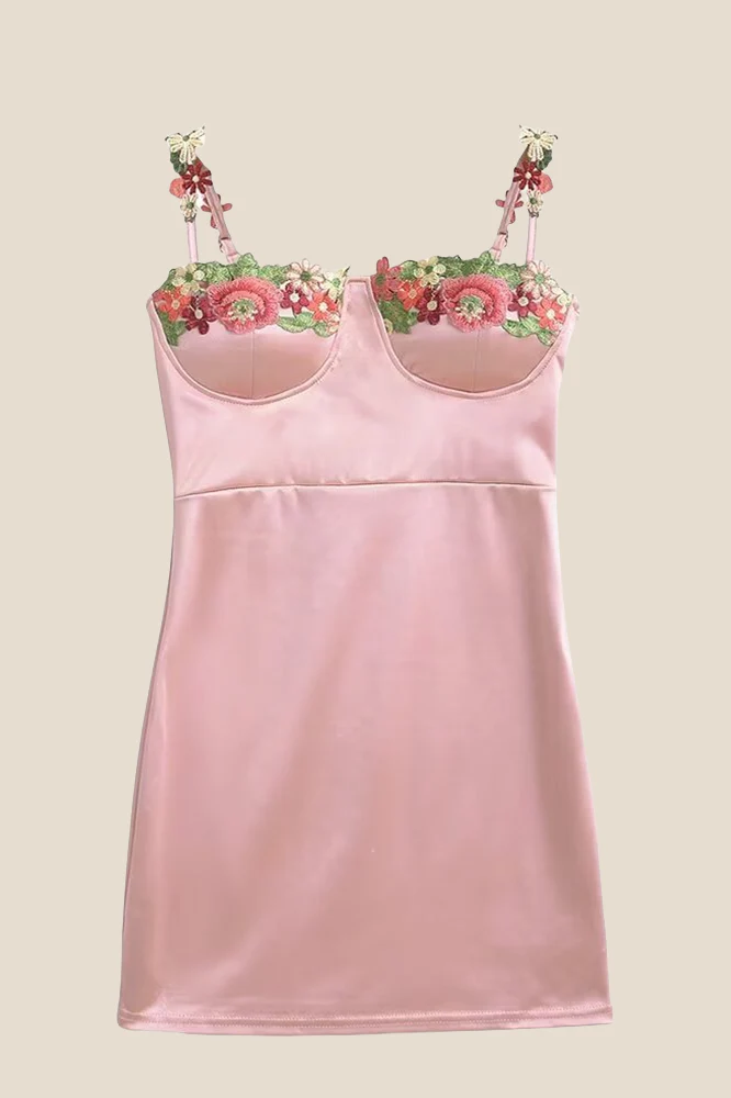 Spaghetti Straps Blue 3D Floral Mini Dress - Image 9