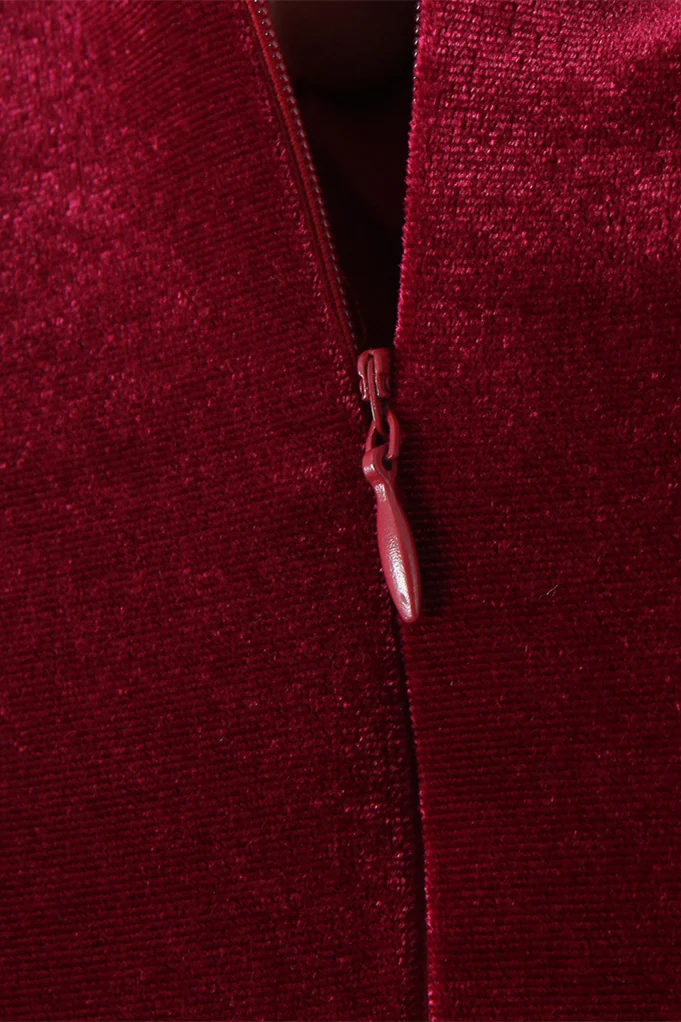 Spaghetti Straps Burgundy Velvet Mini Dress - Image 10