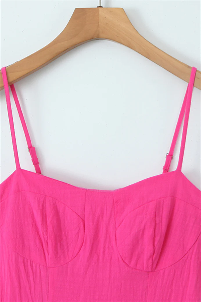 Spaghetti Straps Hot Pink Ruched Short Dress - Image 3