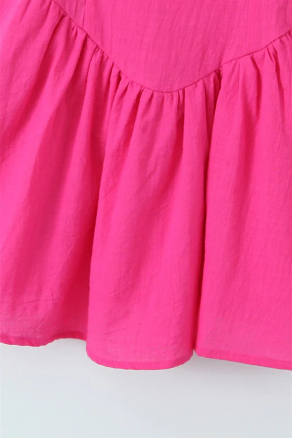 Spaghetti Straps Hot Pink Ruched Short Dress - Image 4