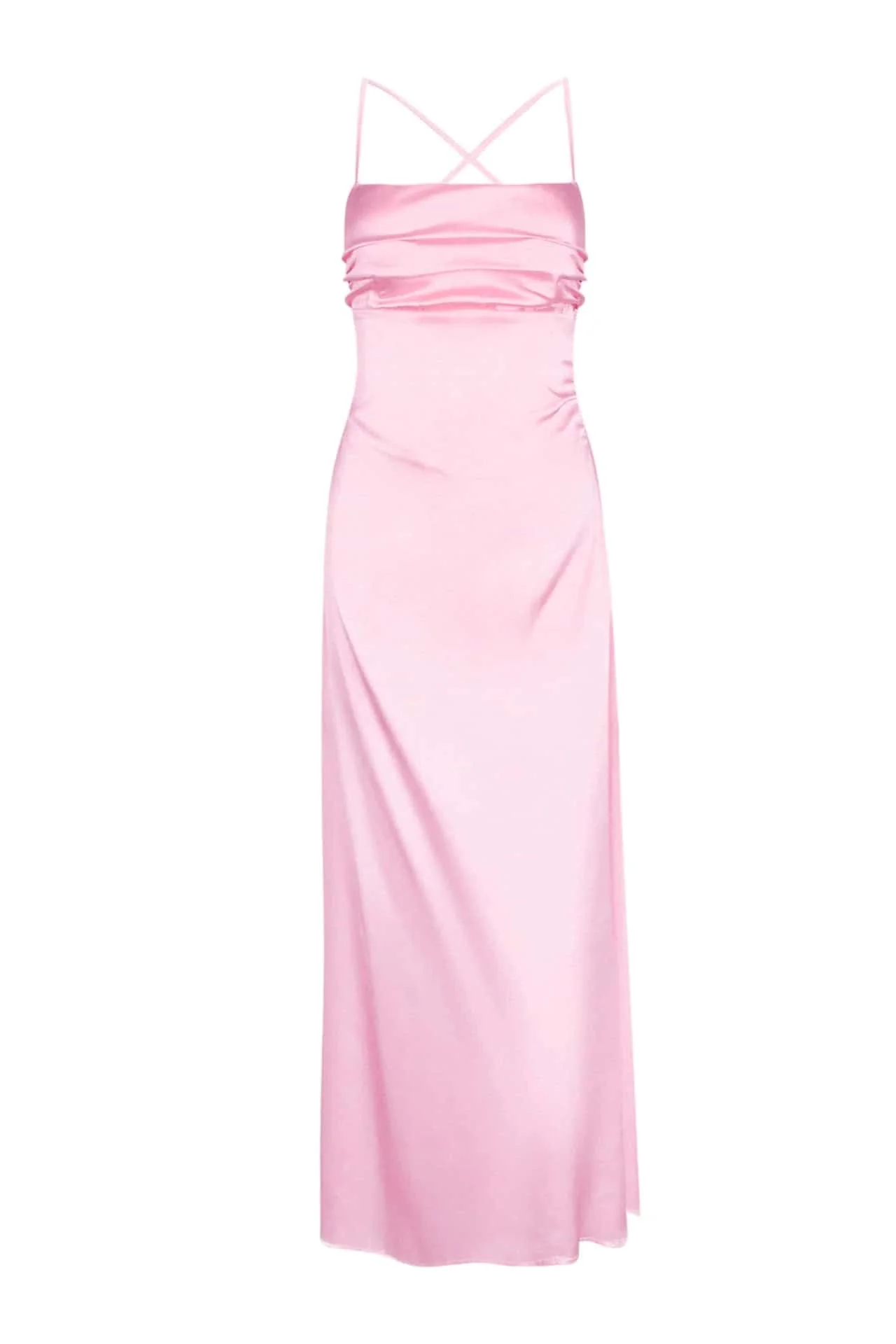 Straps Lavender Ruched A-line Satin Long Dress - Image 7