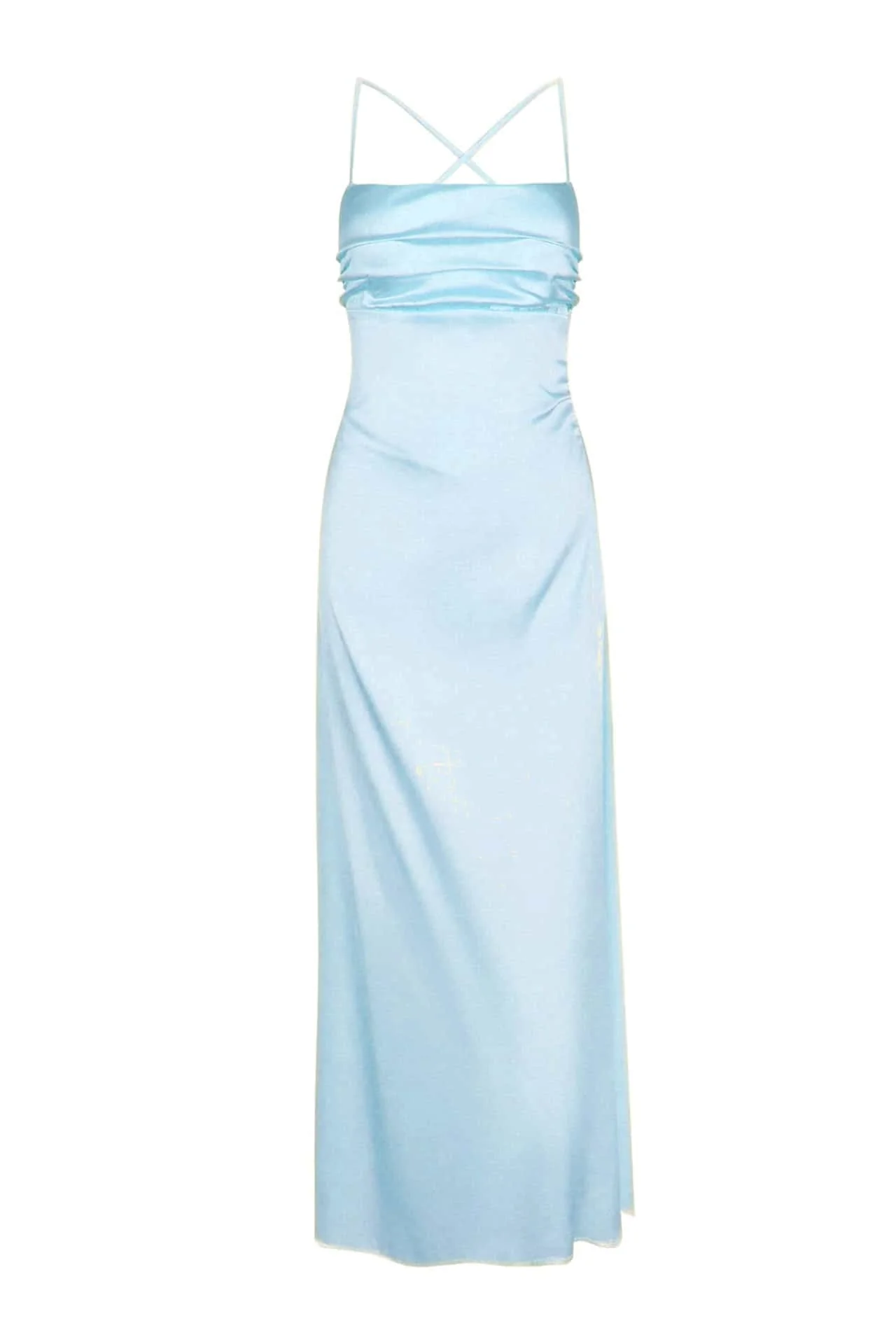 Straps Lavender Ruched A-line Satin Long Dress - Image 6