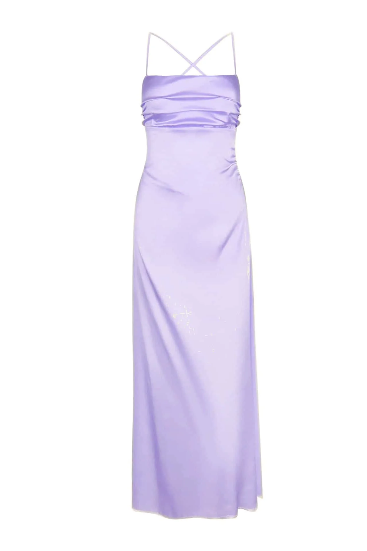 Straps Lavender Ruched A-line Satin Long Dress - Image 8