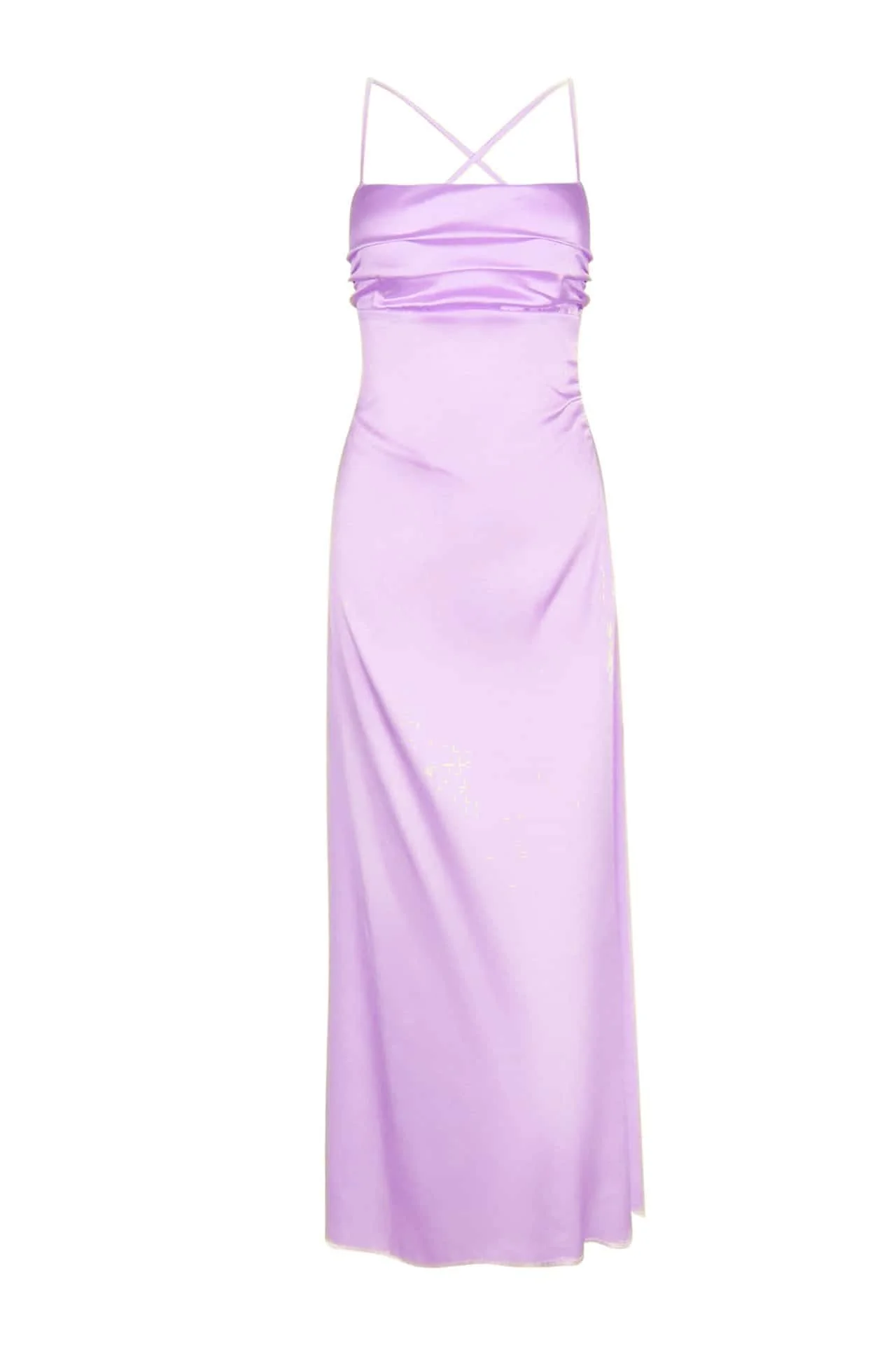 Straps Lavender Ruched A-line Satin Long Dress - Image 14