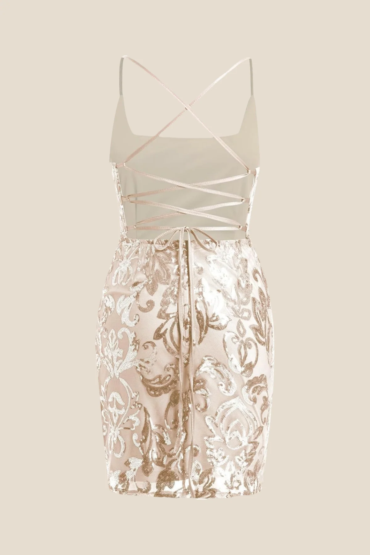 Spaghetti Straps Gold Sequin Bodycon Short Dress - Image 2