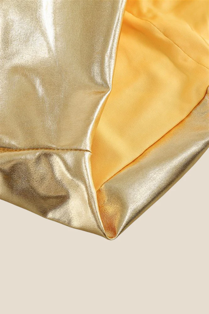 Spaghetti Straps Golden Ruched Tight Short Dress - Image 11