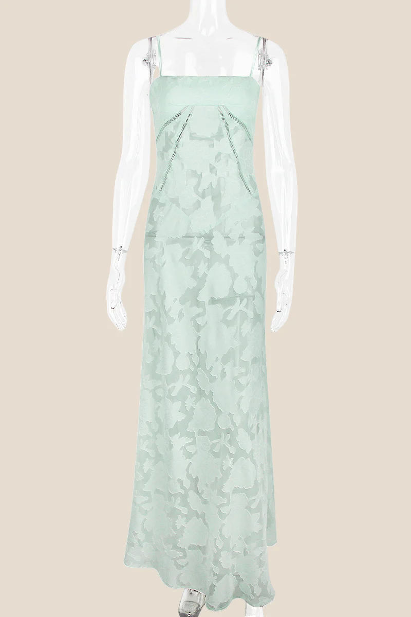 Spaghetti Straps Lavender Lace A-line Long Dress - Image 14