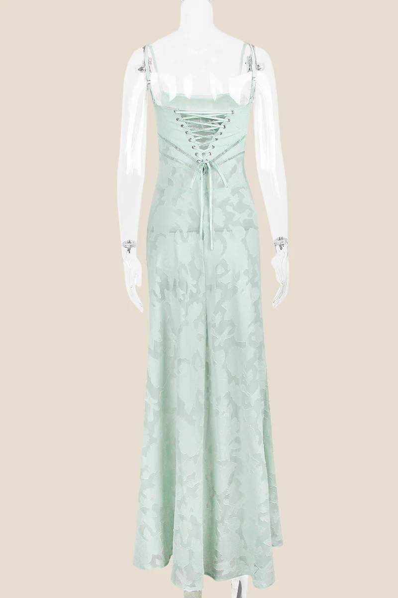 Spaghetti Straps Lavender Lace A-line Long Dress - Image 15