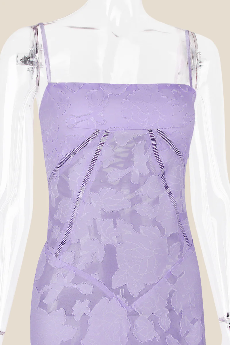 Spaghetti Straps Lavender Lace A-line Long Dress - Image 8