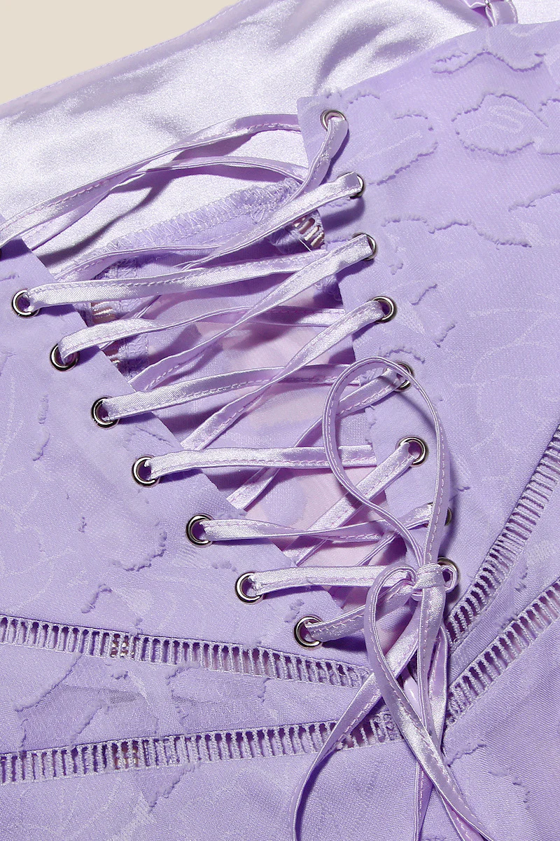 Spaghetti Straps Lavender Lace A-line Long Dress - Image 10
