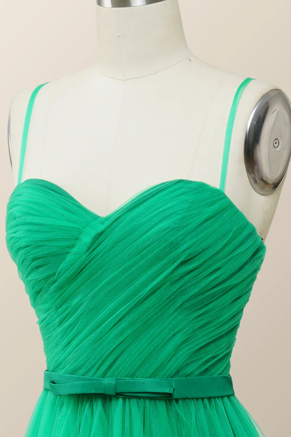 Spaghetti Straps Green Tulle Midi Dress - Image 5