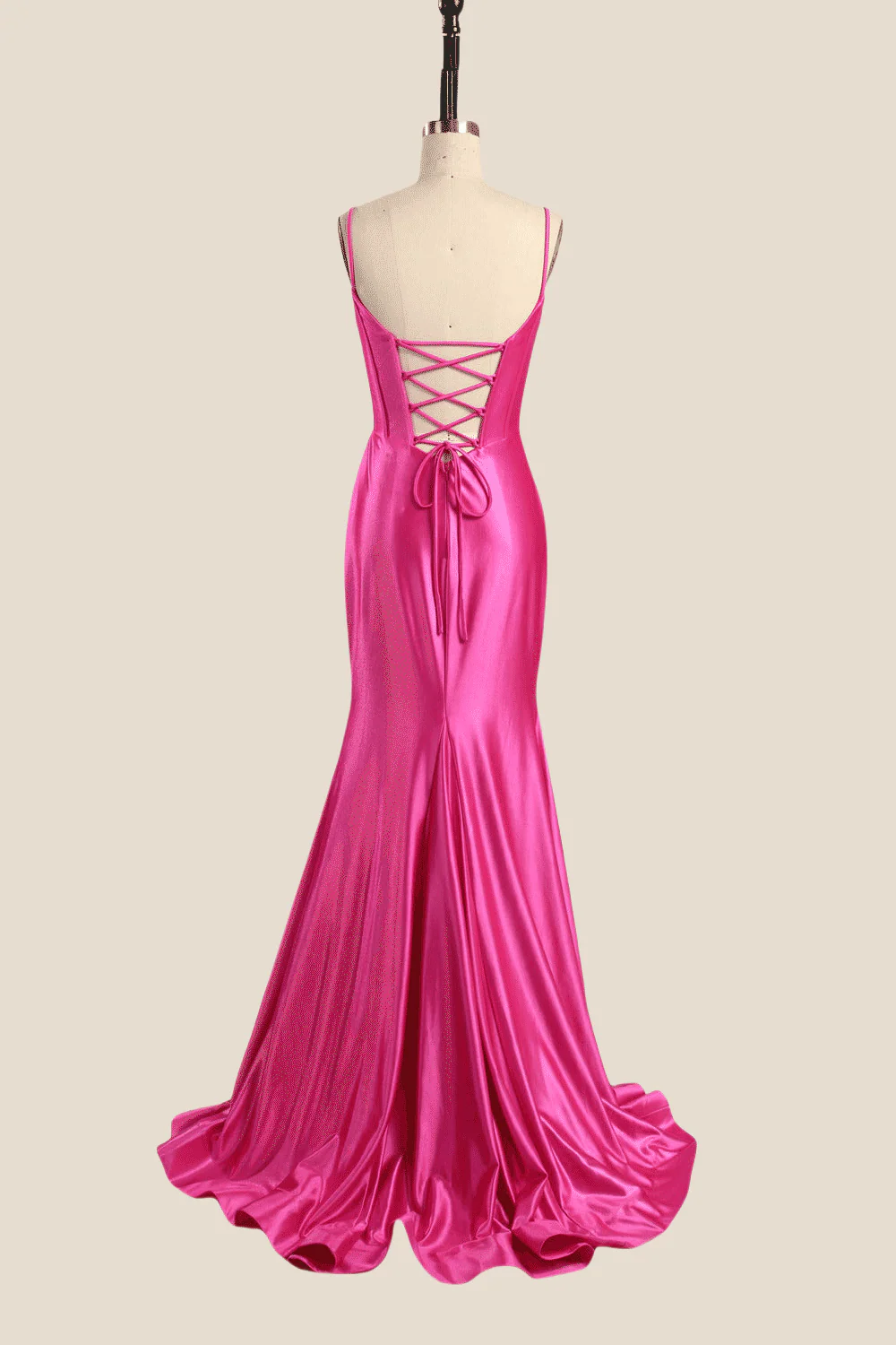 Spaghetti Straps Hot Pink Mermaid Long Dress - Image 2