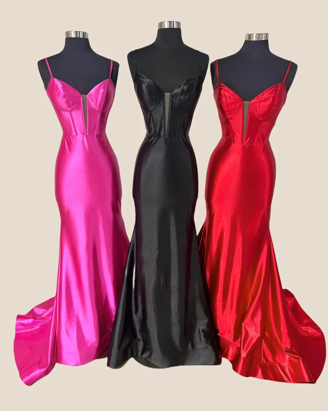Spaghetti Straps Hot Pink Mermaid Long Dress - Image 3