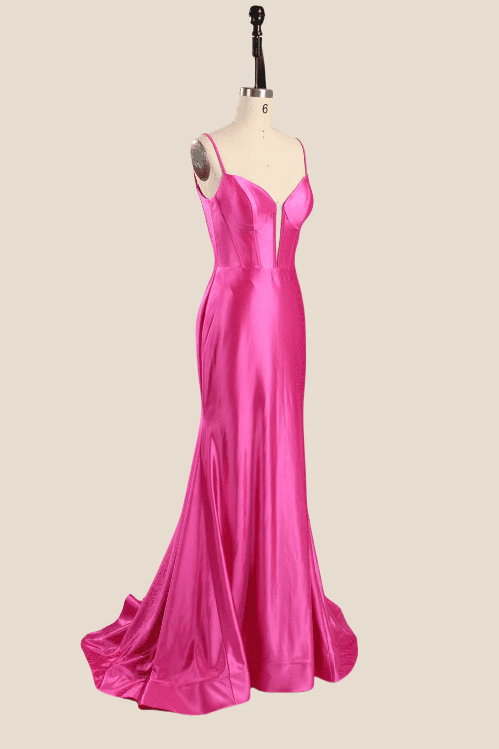 Spaghetti Straps Hot Pink Mermaid Long Dress - Image 4