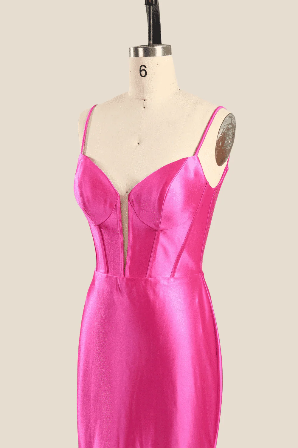 Spaghetti Straps Hot Pink Mermaid Long Dress - Image 5