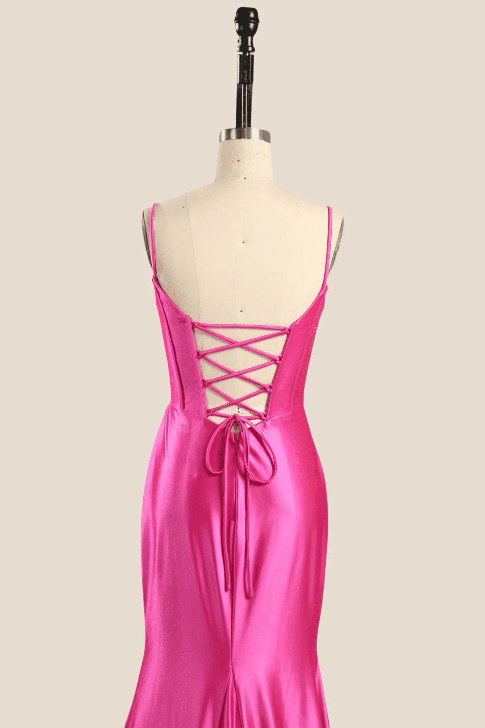 Spaghetti Straps Hot Pink Mermaid Long Dress - Image 6