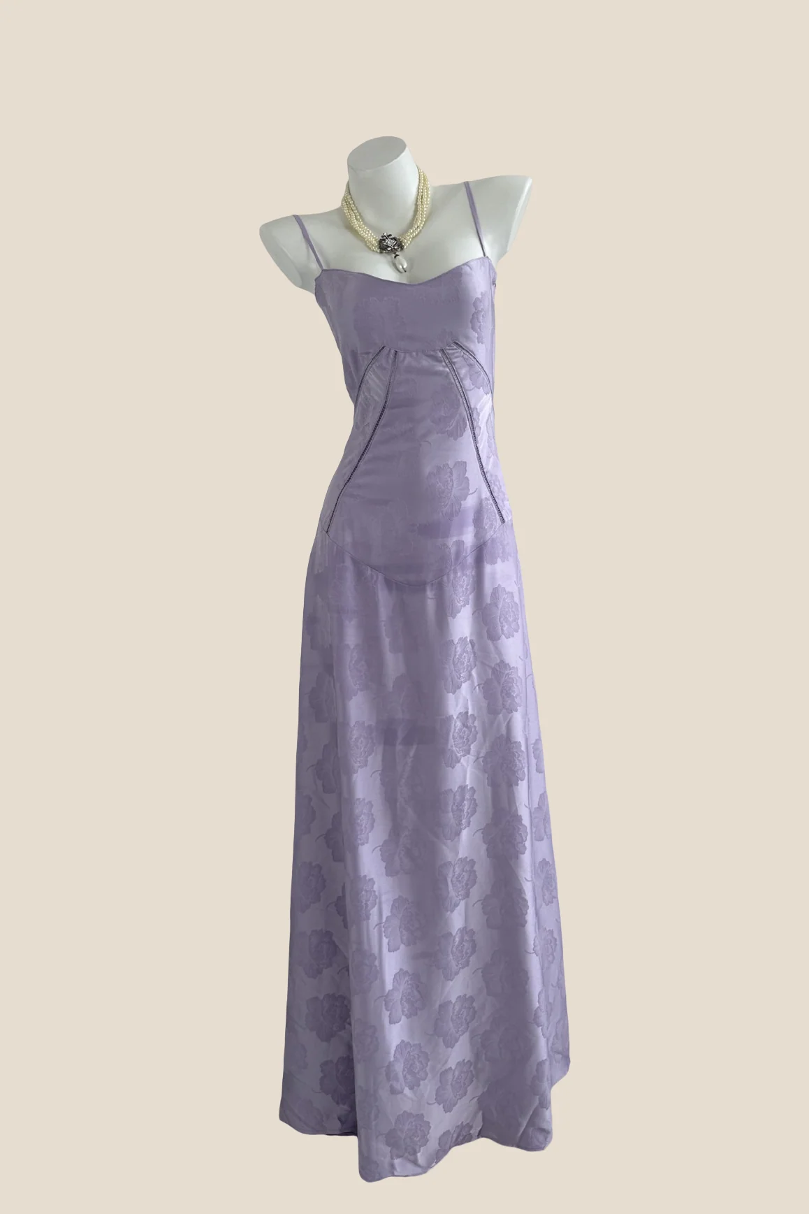 Spaghetti Straps Pink Embroidery Long Dress - Image 2
