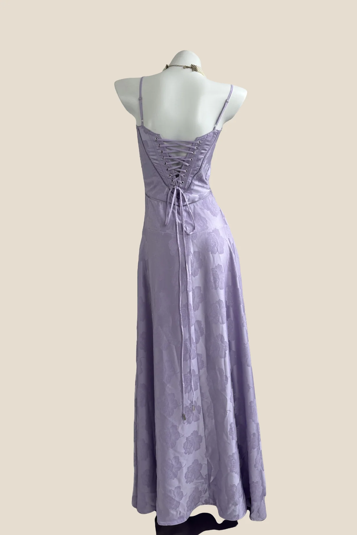 Spaghetti Straps Pink Embroidery Long Dress - Image 3