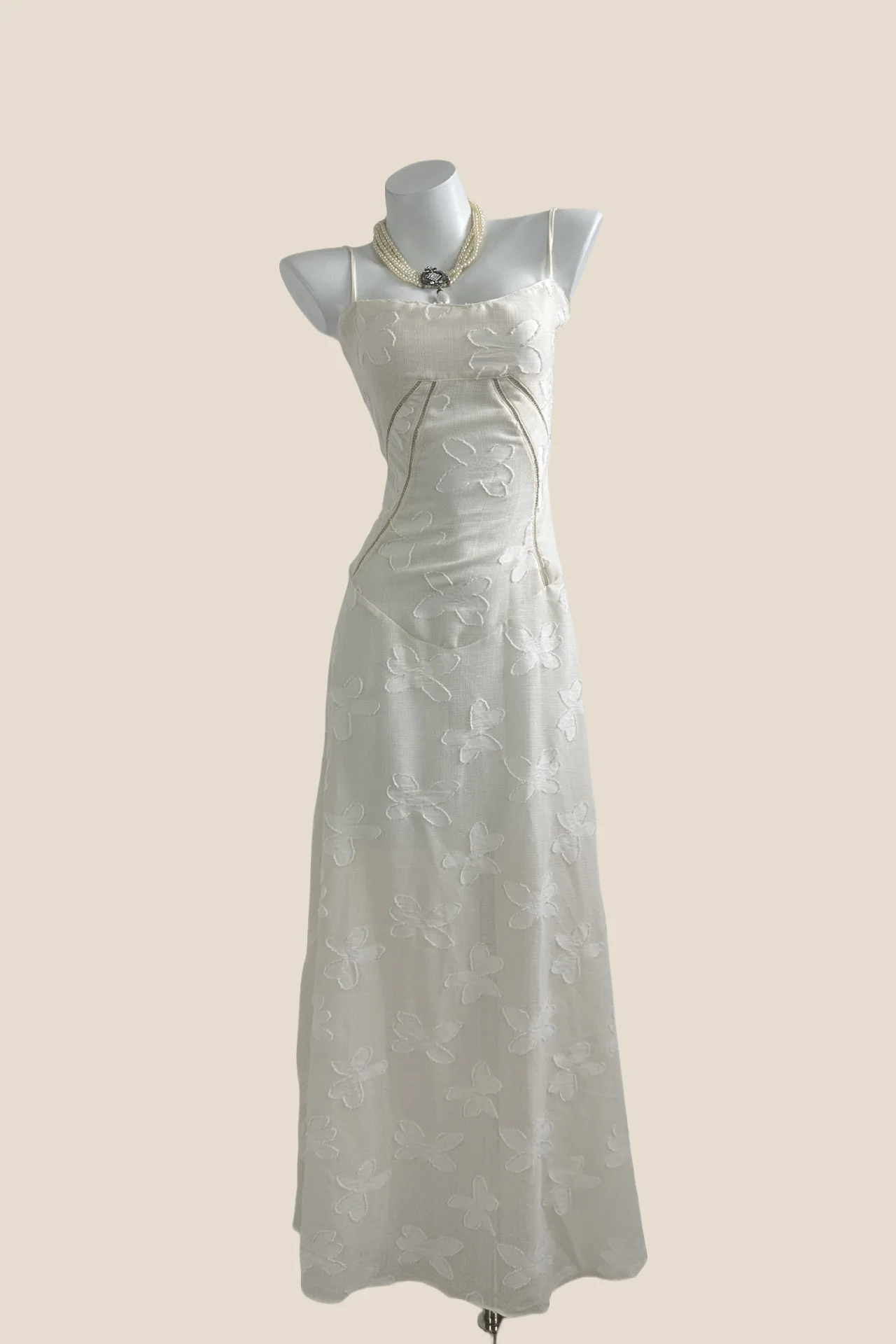 Spaghetti Straps Pink Embroidery Long Dress - Image 6