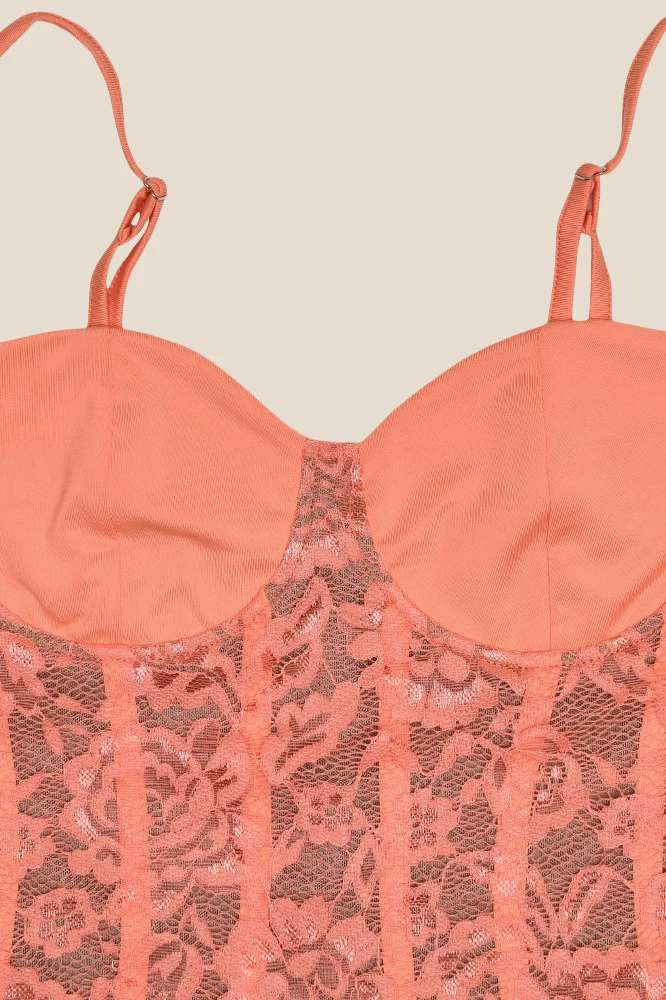 Spaghetti Straps Orange Lace Mermaid Long Dress - Image 4