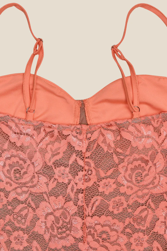 Spaghetti Straps Orange Lace Mermaid Long Dress - Image 5