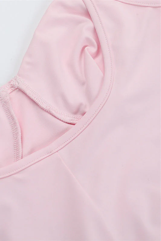 Spaghetti Straps Pink Frill Slit Dress - Image 6