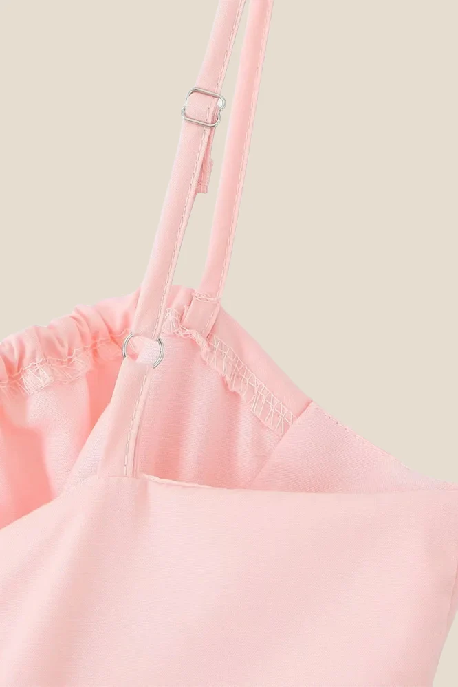 Spaghetti Straps Pink Tie Front Midi Dress - Image 6