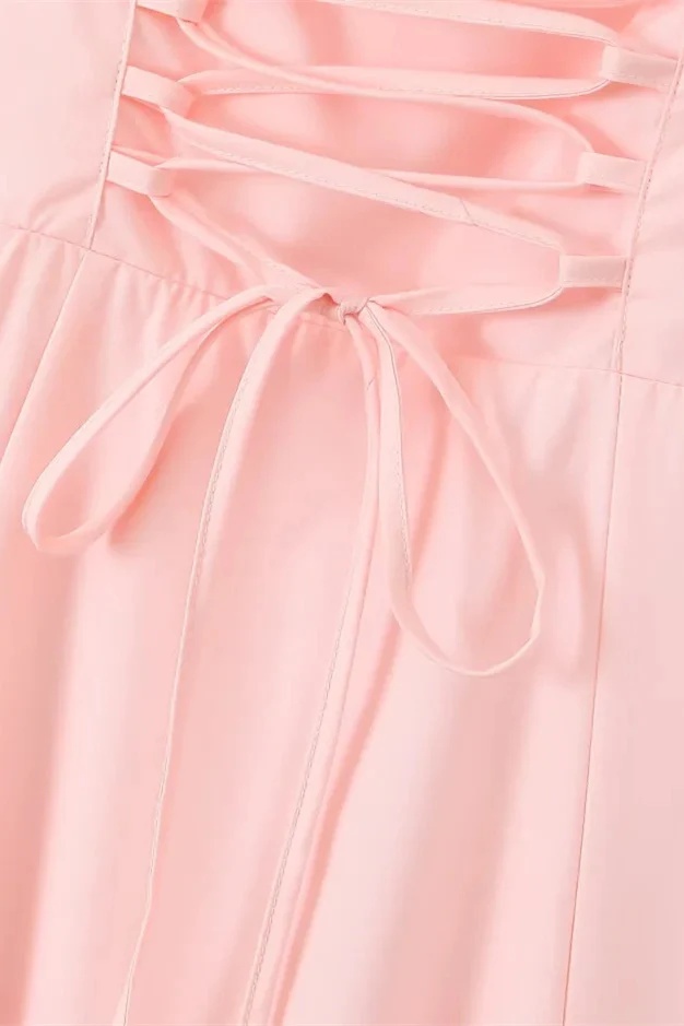 Spaghetti Straps Pink Tie Front Midi Dress - Image 8