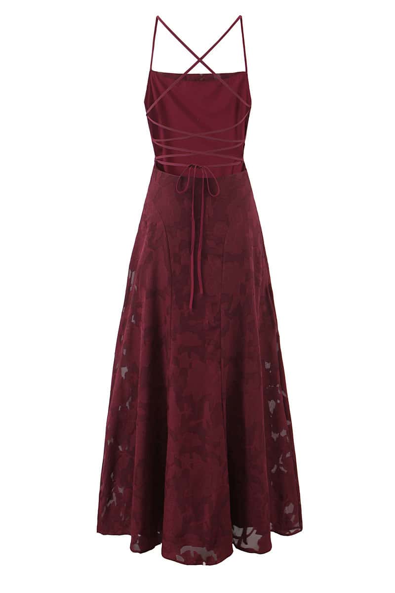 Spaghetti Straps Red Lace Long Dress - Image 7