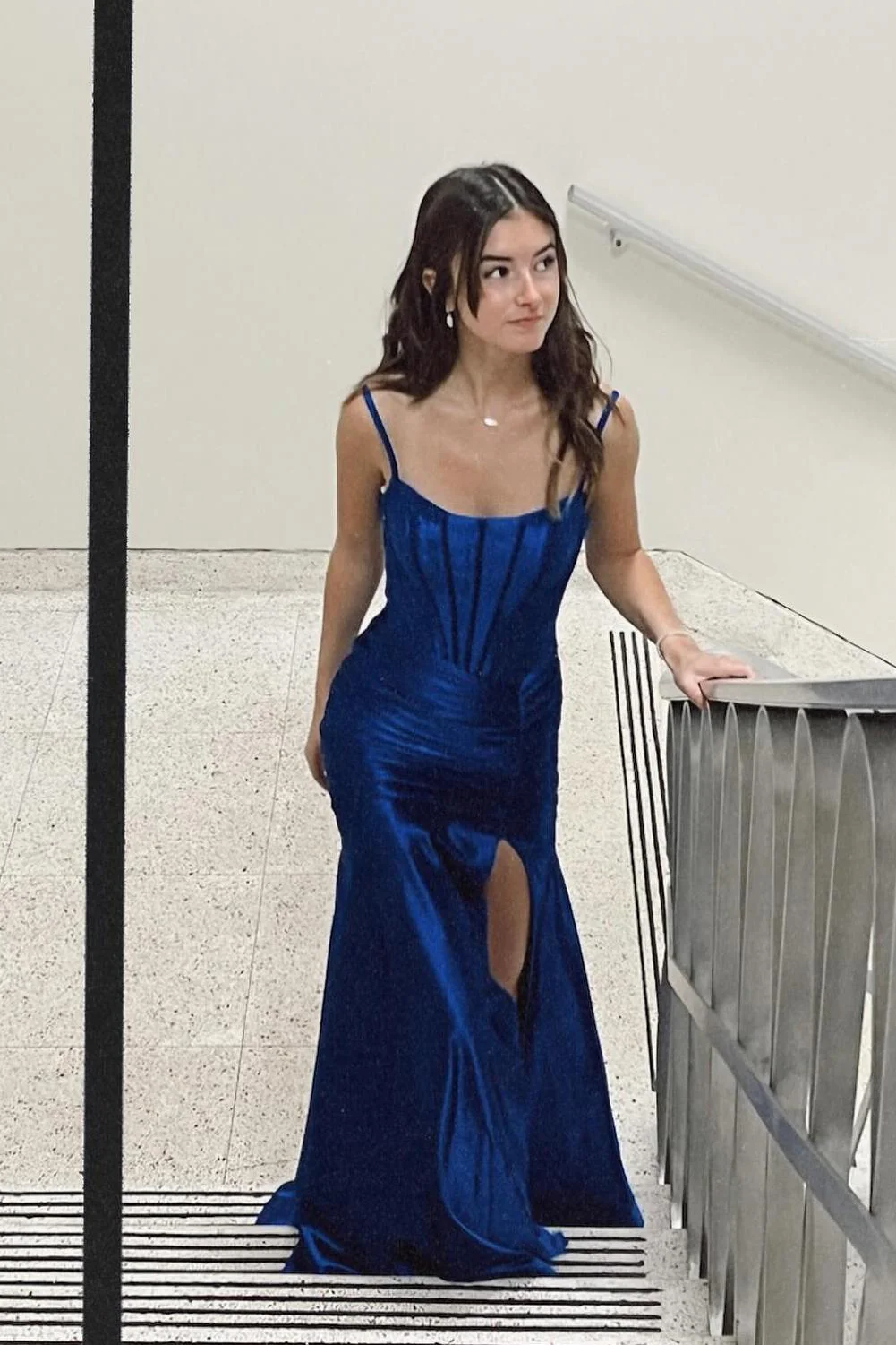 Spaghetti Straps Green Satin Mermaid Prom Dress - Image 7