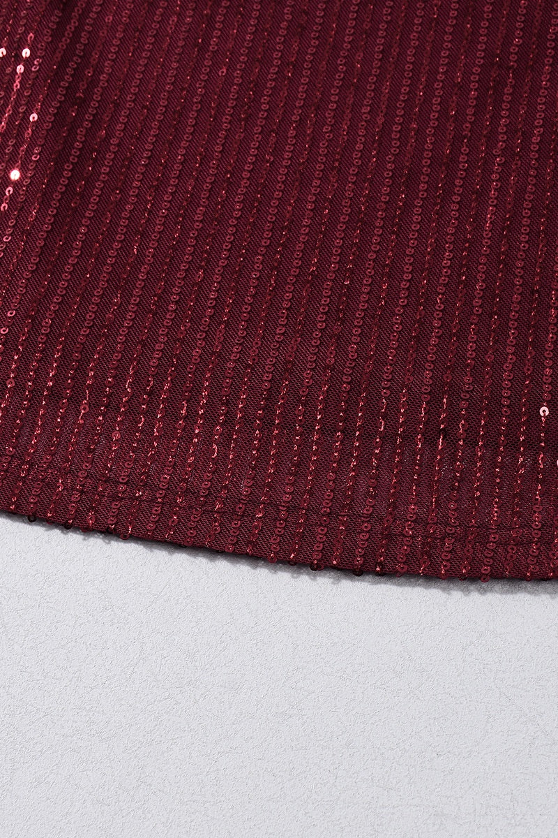 Straps Burgundy Sequin A-line Short Dress - Image 4