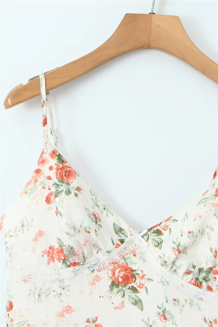 Spaghetti Straps White Floral Print Short Dress - Image 3