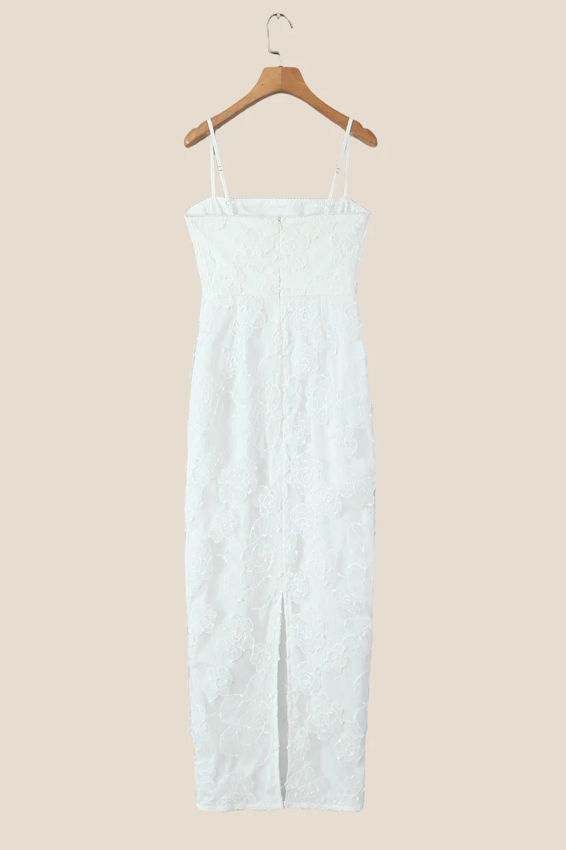 Spaghetti Straps White Lace Sheath Long Dress - Image 2