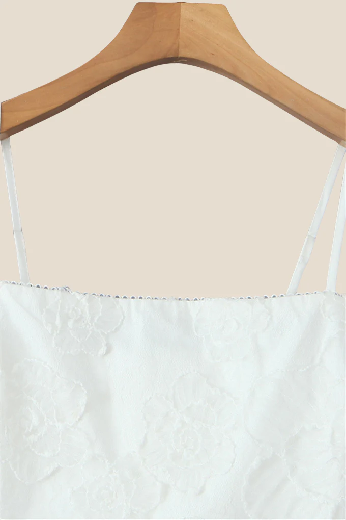 Spaghetti Straps White Lace Sheath Long Dress - Image 4