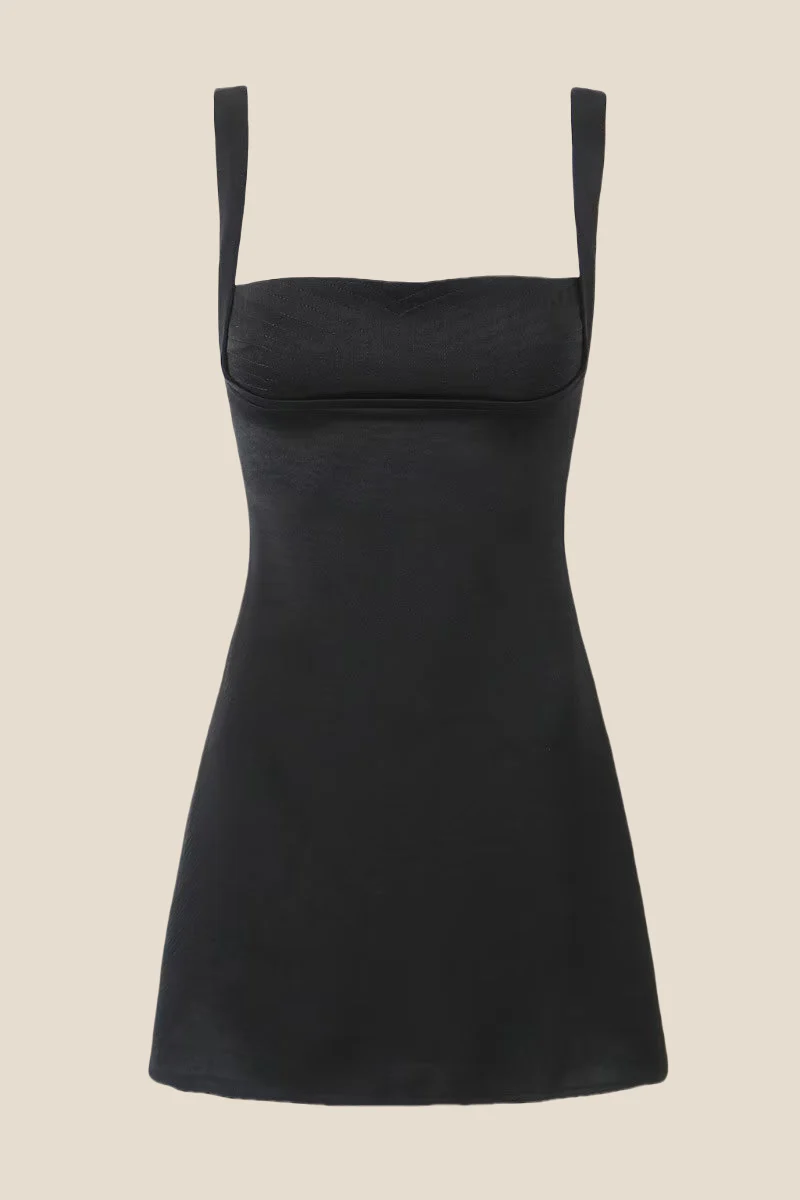 Square Neck Black A-line Party Dress