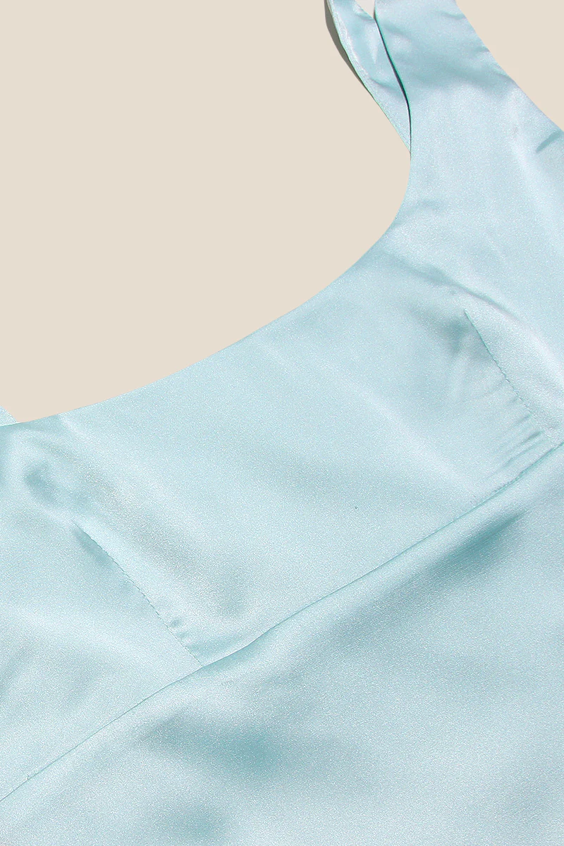 Square Neck Blue Chiffon Spliced Long Dress - Image 4