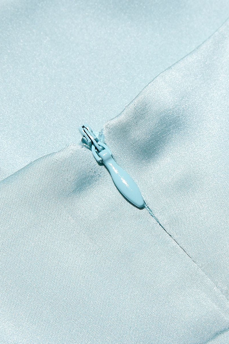 Square Neck Blue Chiffon Spliced Long Dress - Image 5