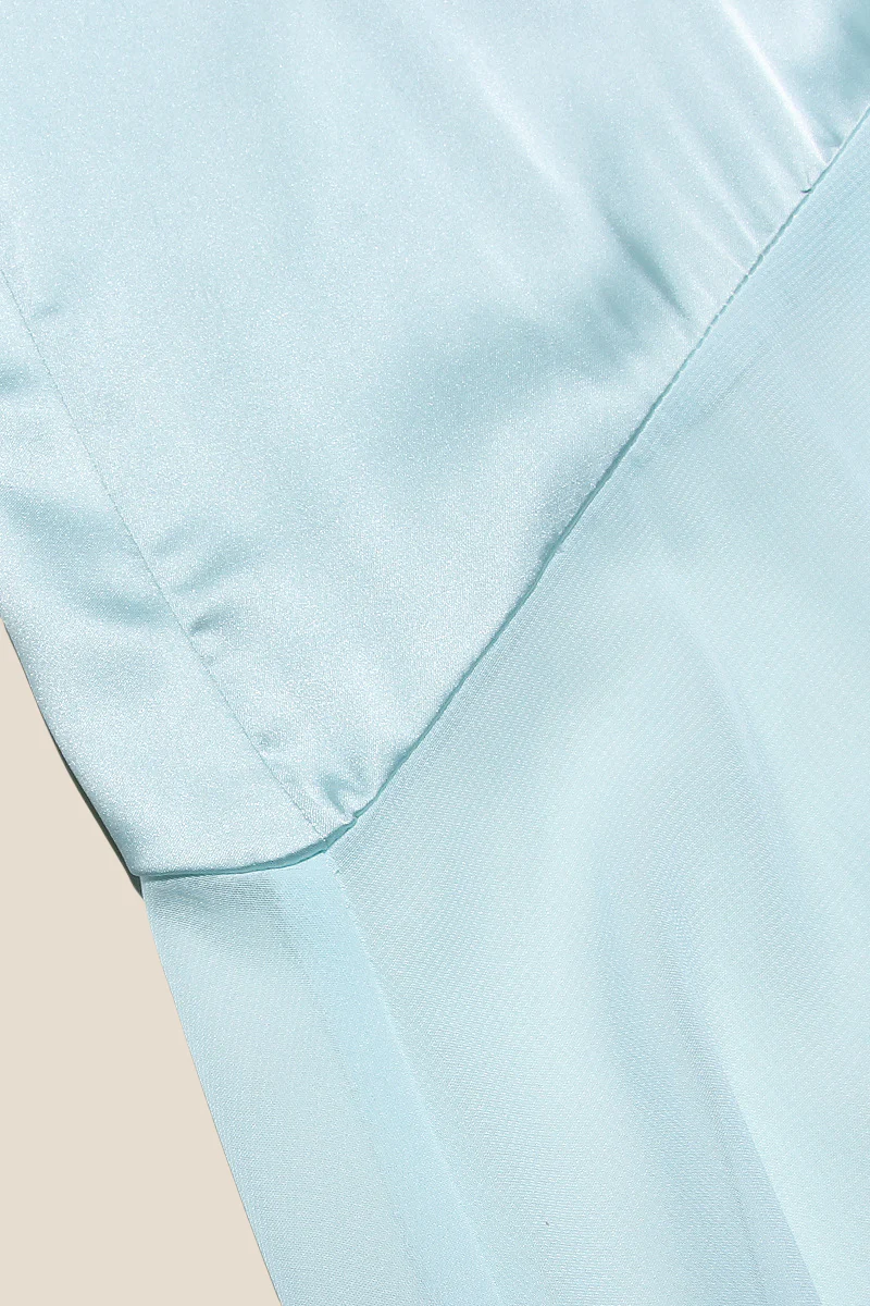Square Neck Blue Chiffon Spliced Long Dress - Image 6