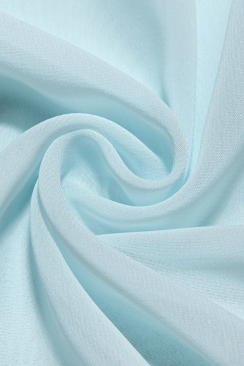 Square Neck Blue Chiffon Spliced Long Dress - Image 8