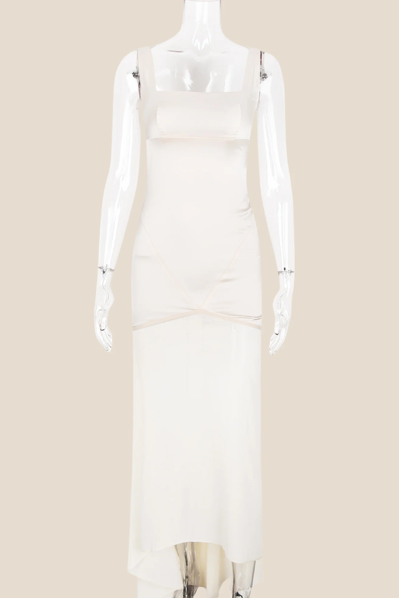 Square Neck Blue Chiffon Spliced Long Dress - Image 9