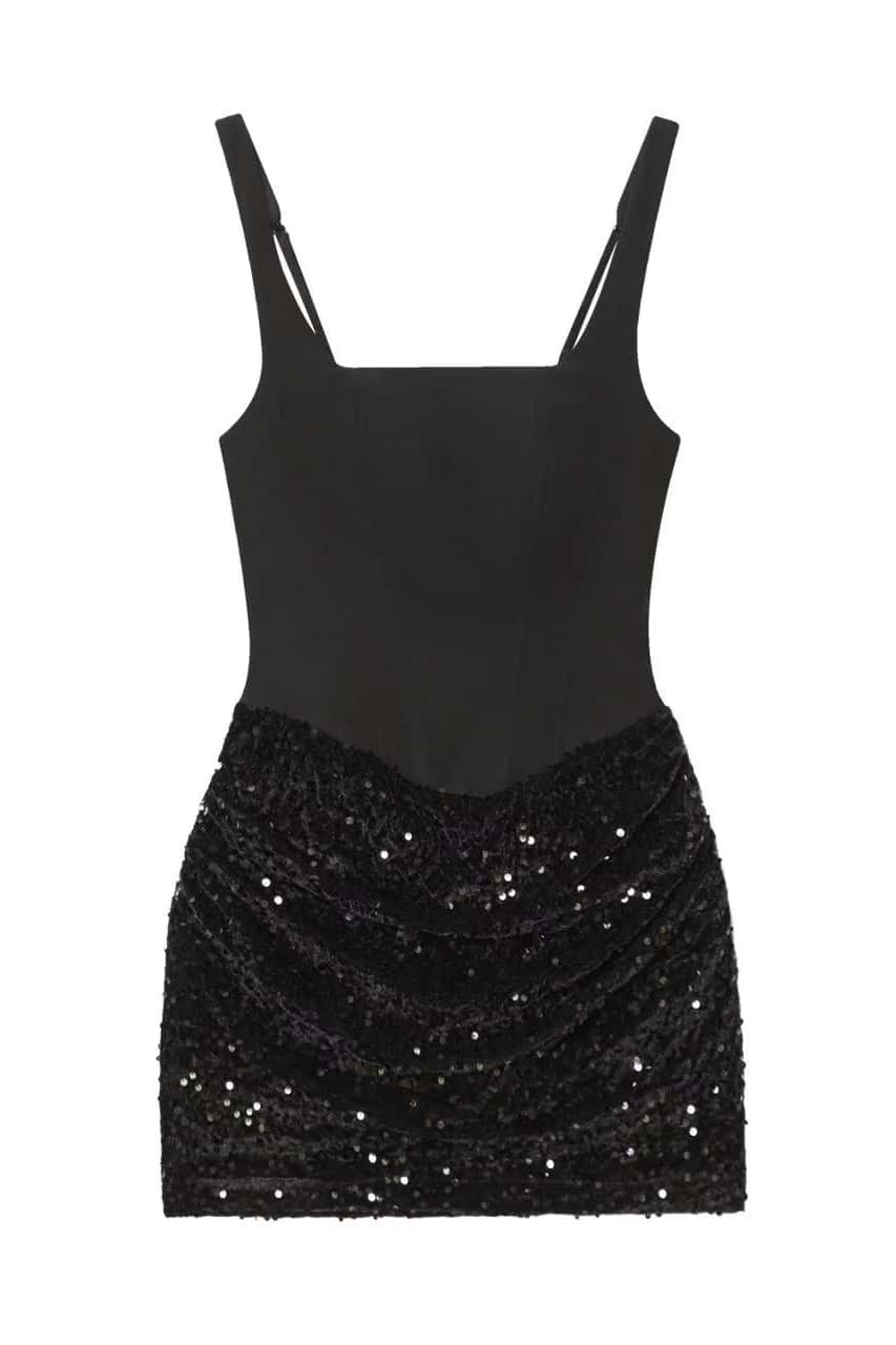 Square Neck Burgundy Sequin Ruched Mini Dress - Image 4