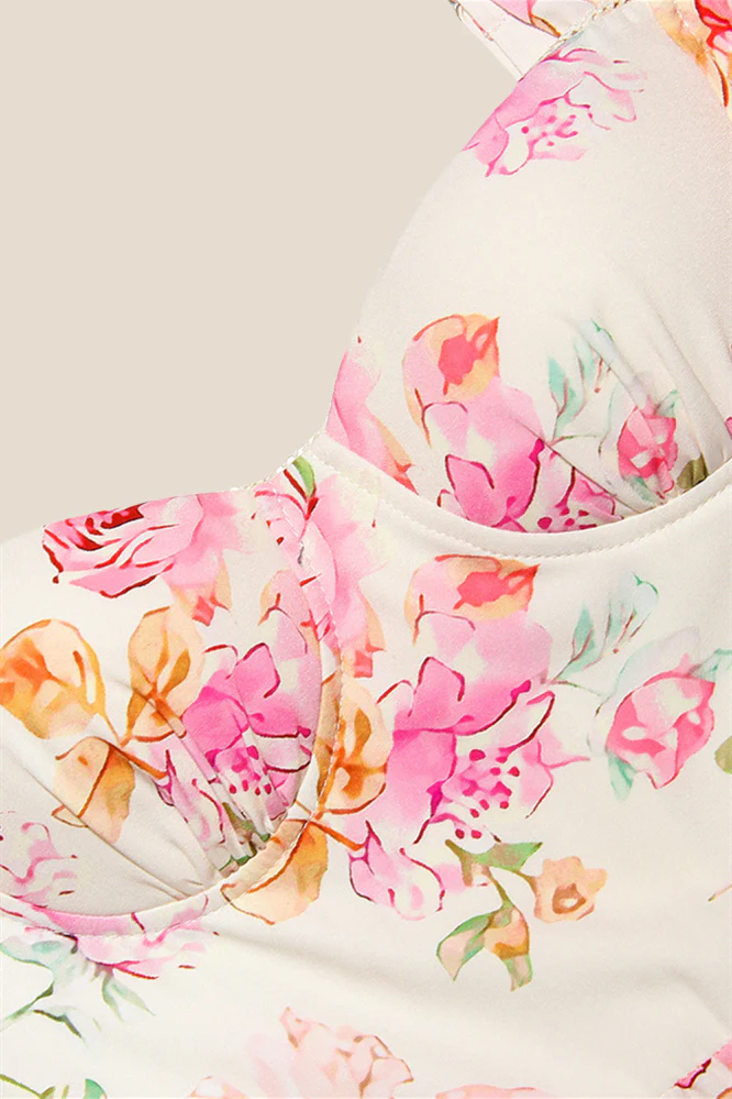 Square Neck Floral Print A-line Midi Dress - Image 7