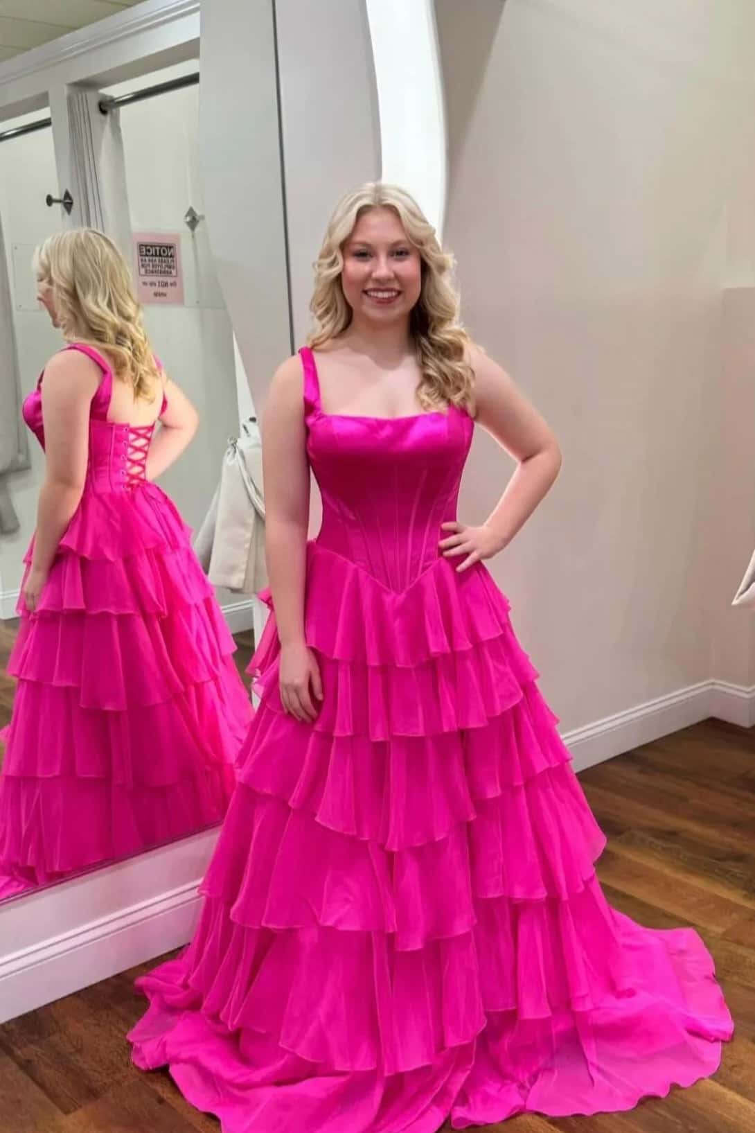 Square Neck Lavender Corset Ruffle Prom Dress - Image 2